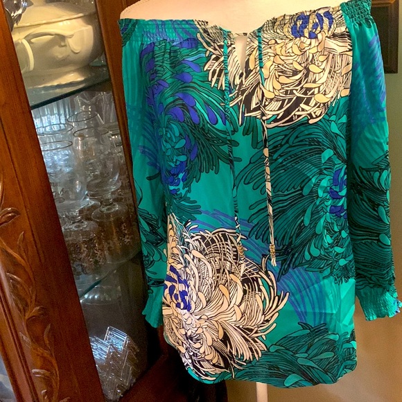 WHBM Floral Split Sleeve Silk Blouse W/ Sash Like New Worn Once size Small - Picture 15 of 17